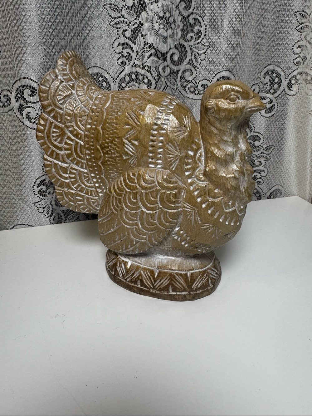 Vintage Rustic Wooden Turkey Centerpiece Figurine Carved Boho 8.5”